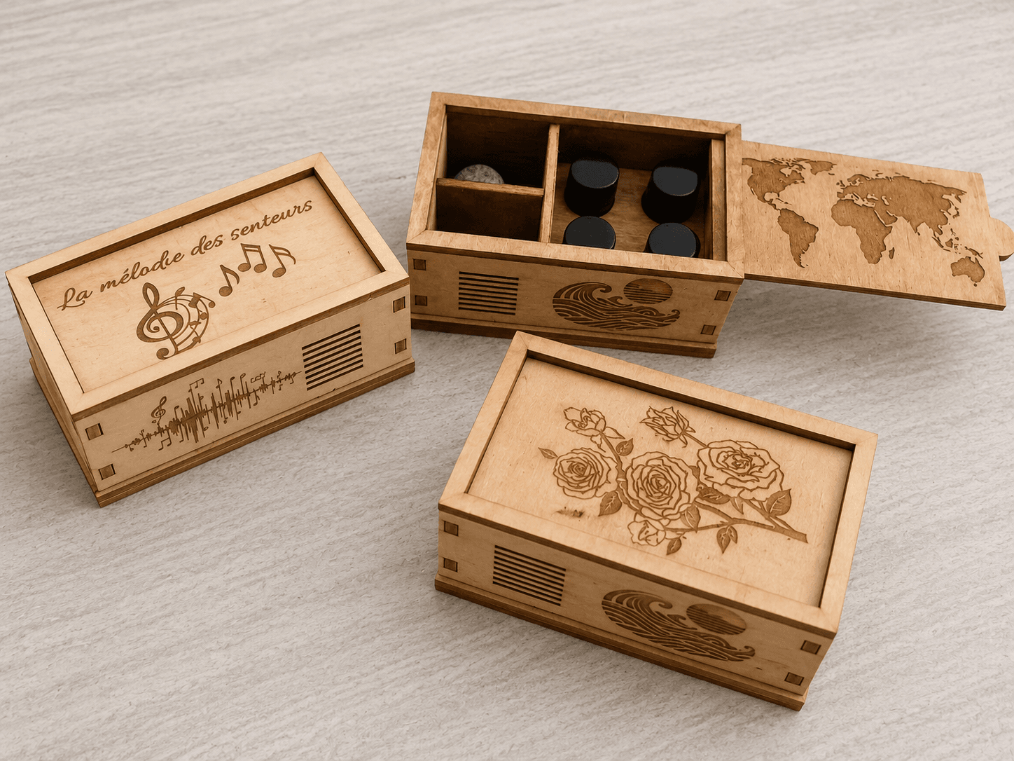 Boîte diffuseur en bois personnalisée pour huiles essentielles ou parfum, fabrication artisanale par Création50.